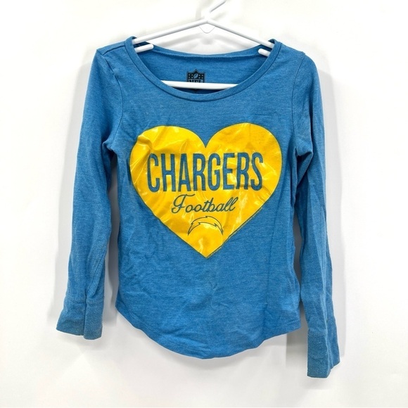 NFL CHARGER'S Girl's Powder Blue & Yellow Heart Long Sleeve Graphic Tee Size XS - Picture 1 of 10